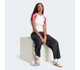 T-shirt ajusté à 3 bandes – Blanc/Rouge