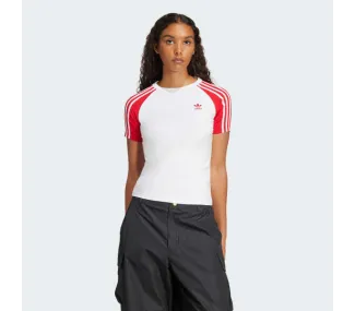 T-shirt ajusté à 3 bandes – Blanc/Rouge
